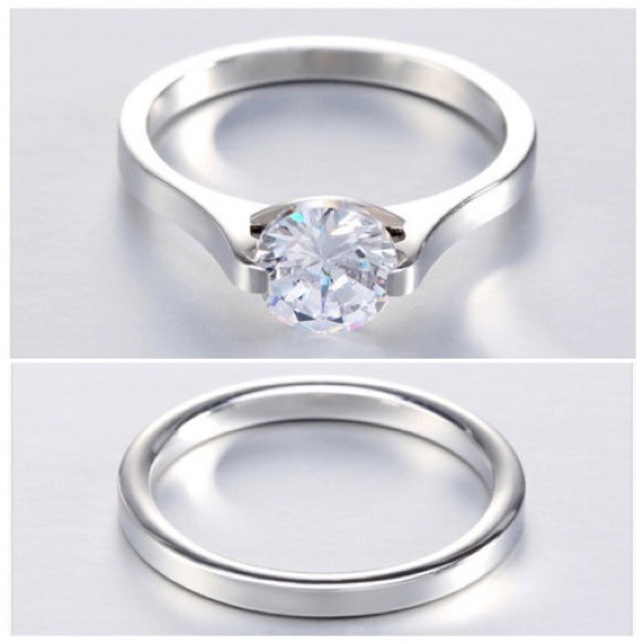 0.5-2Ct VVS CZ Set Wedding Ring 316L Stainless Steel - Picture 1 of 16